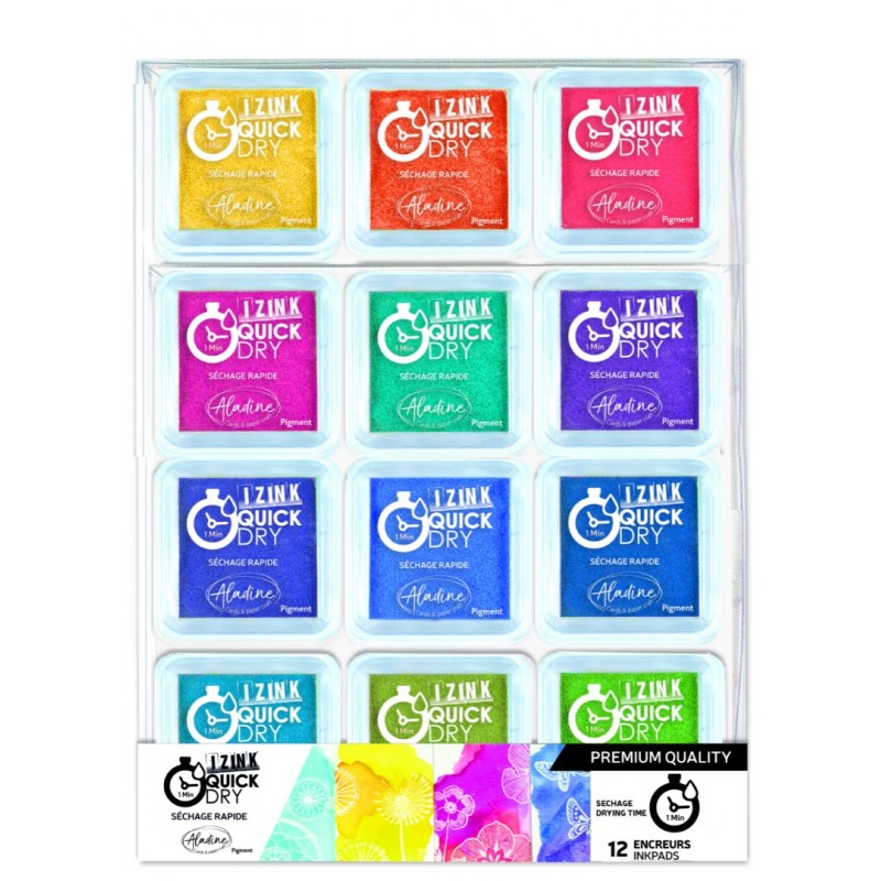 SET OF 12 IZINK QUICK DRY M INKPADS - BRIGHT