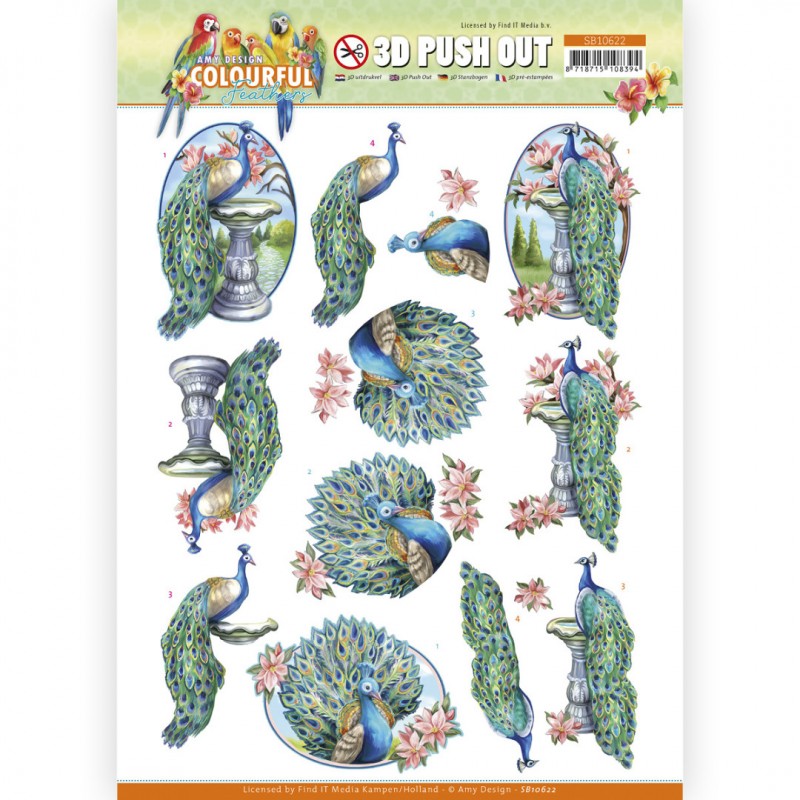 3D Push Out - Amy Design - Colourful Feathers
