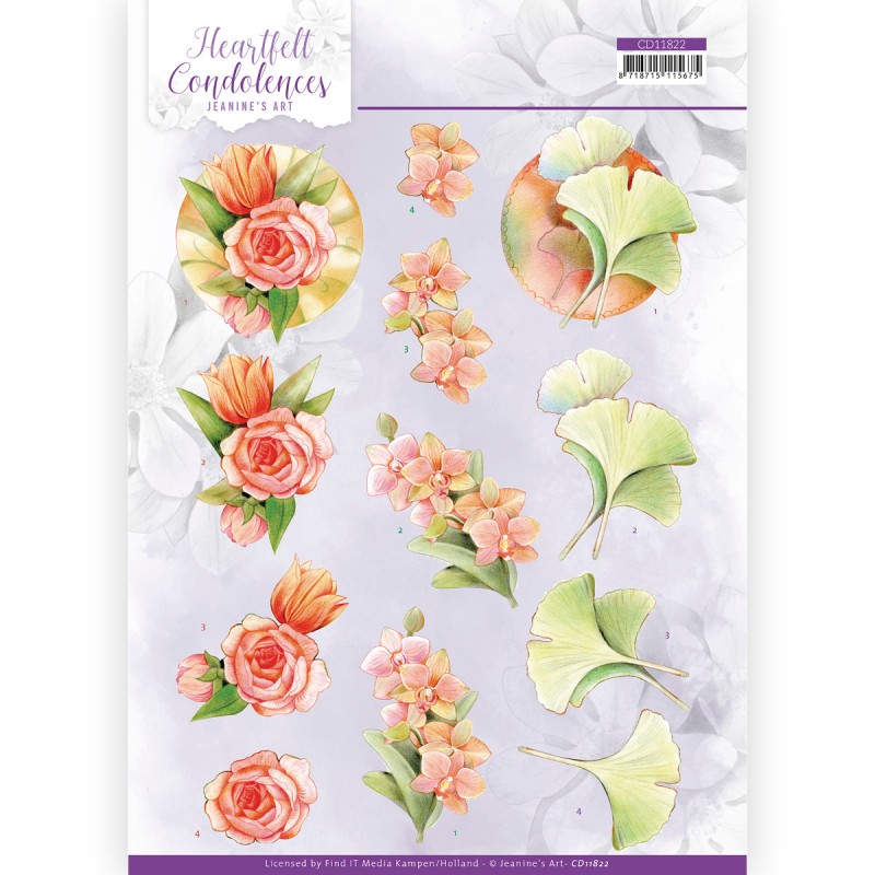 3D Cutting Sheet -Jeanine's Art - Heartfelt Condolences - Salmon Flowers