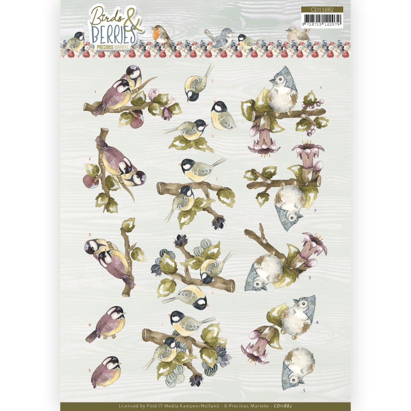 3D Cutting Sheet - Precious Marieke - Birds and Berries - Gooseberries