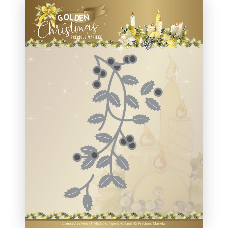 Dies - Precious Marieke - Golden Christmas - Holly Branch