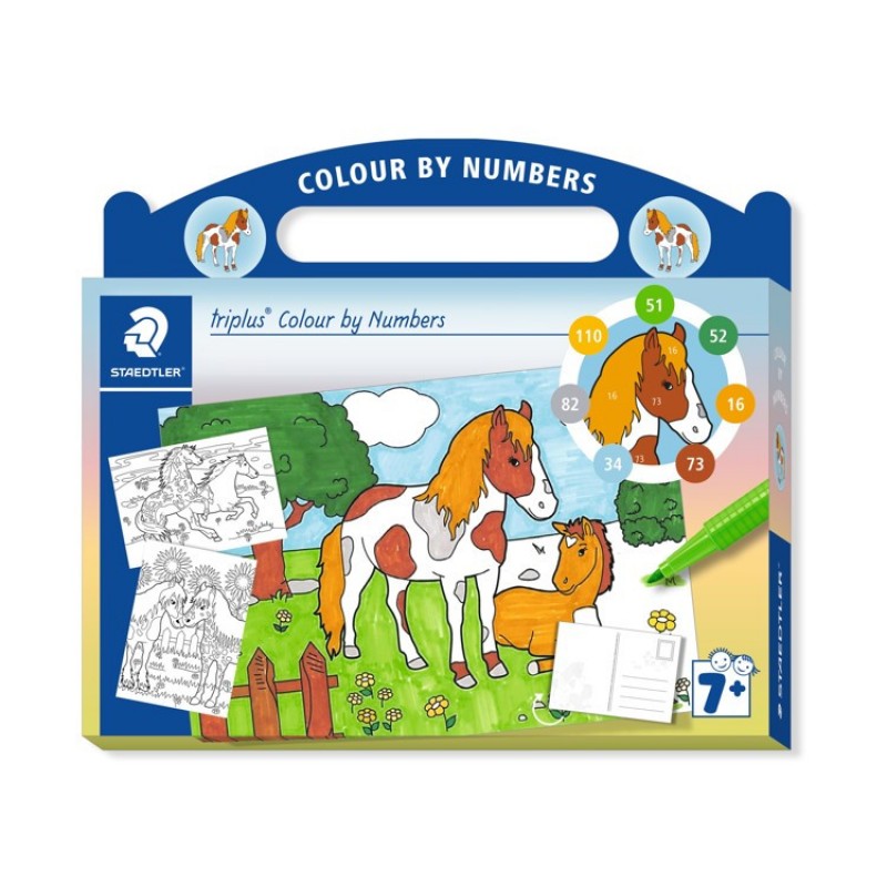 Triplus mixed set colour by numbers Horses 