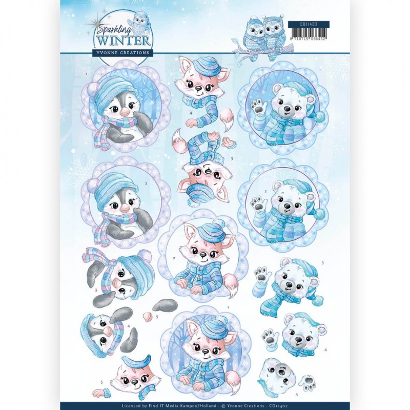 Wintervrienden Sparkling Winter - 3D-Knipvel van Yvonne Creations 
