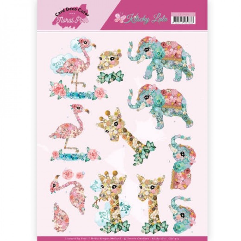 Dieren - Kitschy Lala Floral Pink - 3D-Knipvel van Yvonne Creations / Card Deco Color 