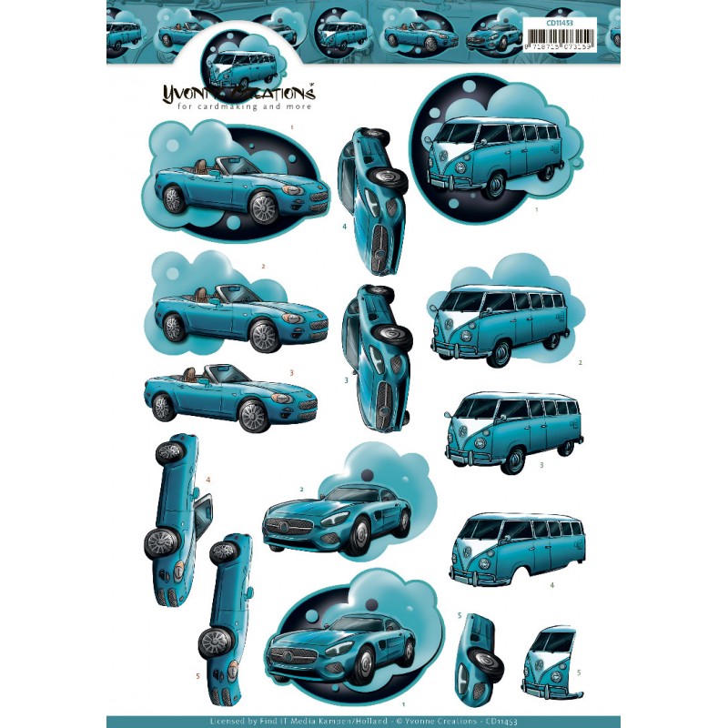 3D Cutting Sheet - Yvonne Creations - Cars in Blue