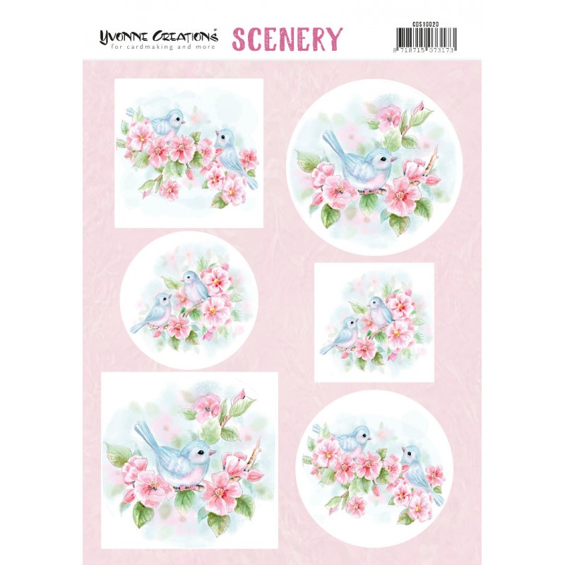 Pink Blossom Aquarella Push Out Scenery by Yvonne Creations