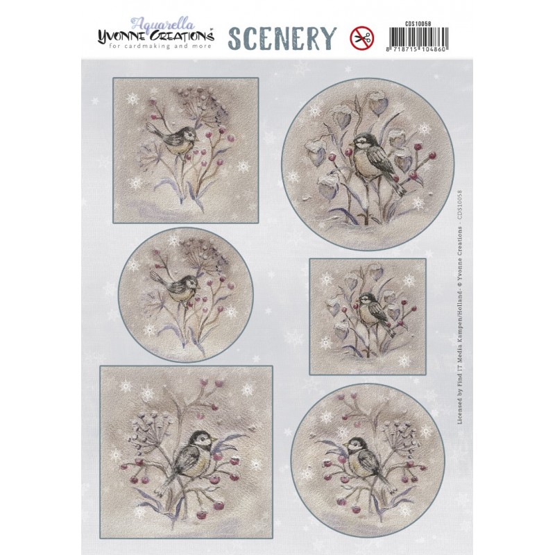 Push Out Scenery - Yvonne Creations - Aquarella - Winter Birds