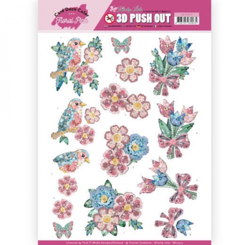 Vogel en bloemen - Kitschy Lala Push-Out-vel van Yvonne Creations / Card Deco Color