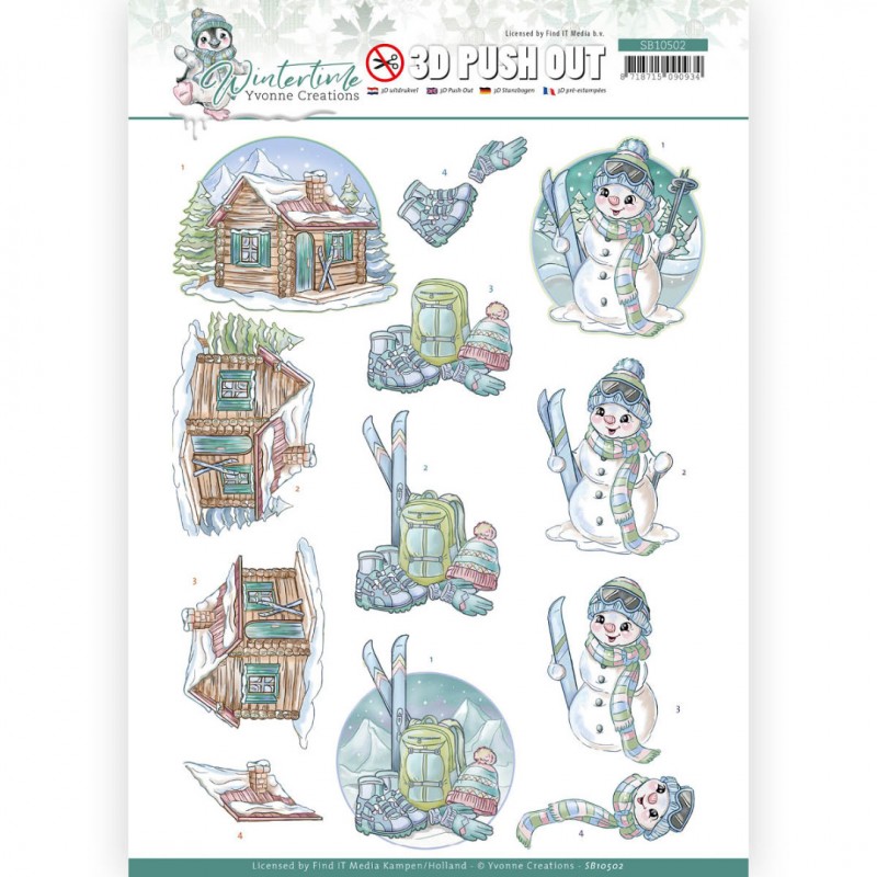  Ski - Wintertime 3D Push Out Sheet by Yvonne Creations