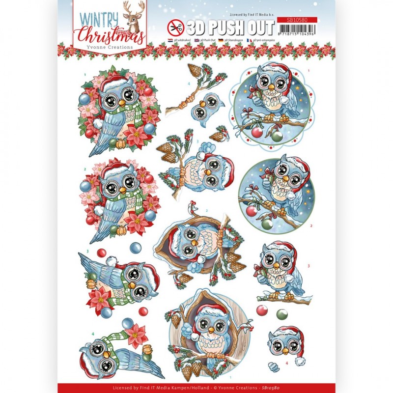 3D Push Out - Yvonne Creations - Wintry Christmas - Christmas Owls