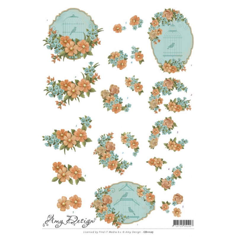 Vintage Vogels en Bloemen 3D-Knipvel van Amy Design