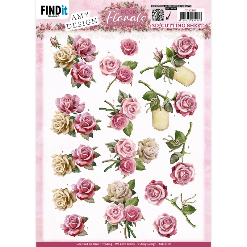 3D Cutting Sheets - Amy Design - Pink Florals - Roses