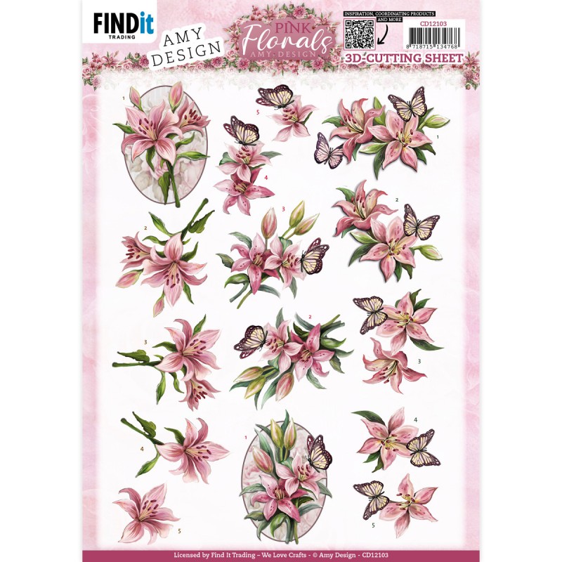 3D Cutting Sheets - Amy Design - Pink Florals - Lillies