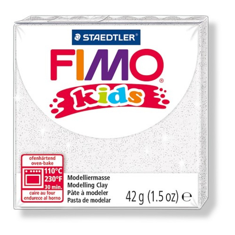 Fimo kids boetseerklei 42 g glitter wit