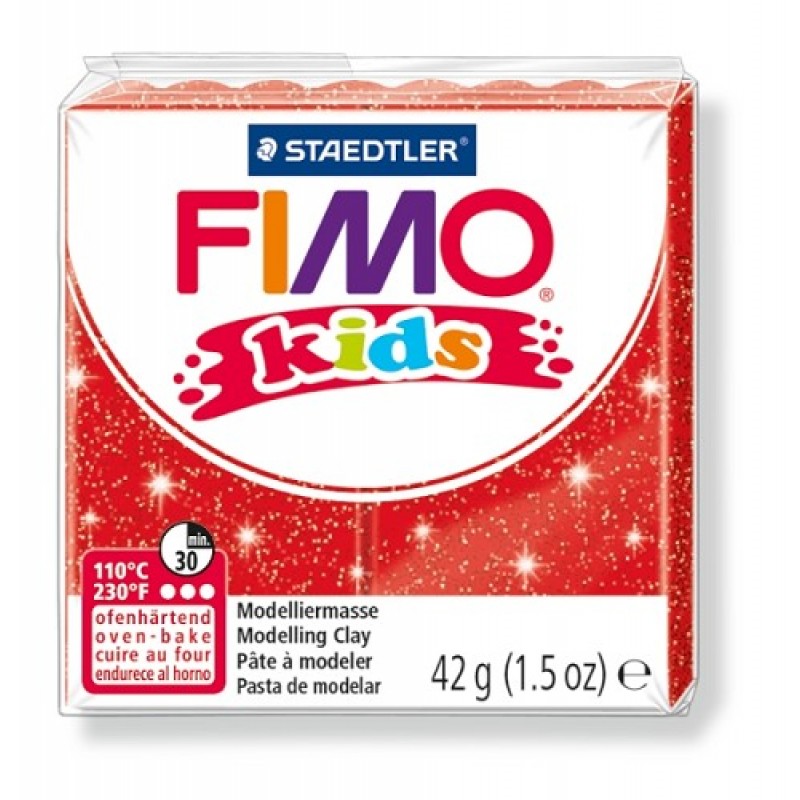 Fimo kids boetseerklei 42 g glitter rood