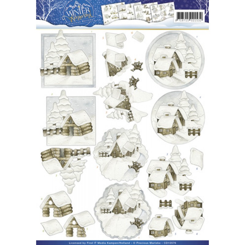 3D Knipvel -  Precious Marieke - Winter Wonderland - Snow cabins