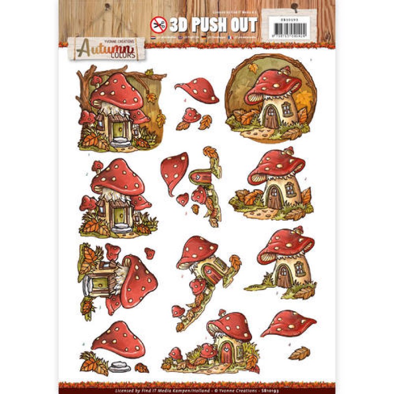 Mushrooms Houses Autumn Colors 3D-Uitdrukvel Push-Out Yvonne Creations