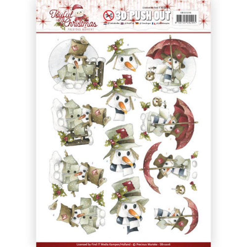 Snowman Joyful Christmas 3D-Uitdrukvel Push-Out Precious Marieke