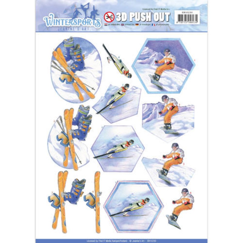 Snowfun Wintersports 3D-Uitdrukvel Push-Out Jeanine's Art