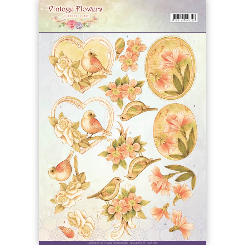 Pale Vintage Vintage Flowers 3D-Knipvel Jeanine's Art