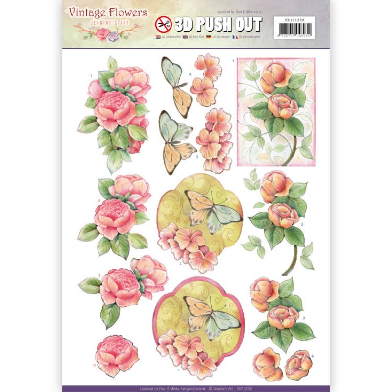 Nr. 1 Sweetheart Vintage - Vintage Flowers 3D-Push-Out Jeanine's Art