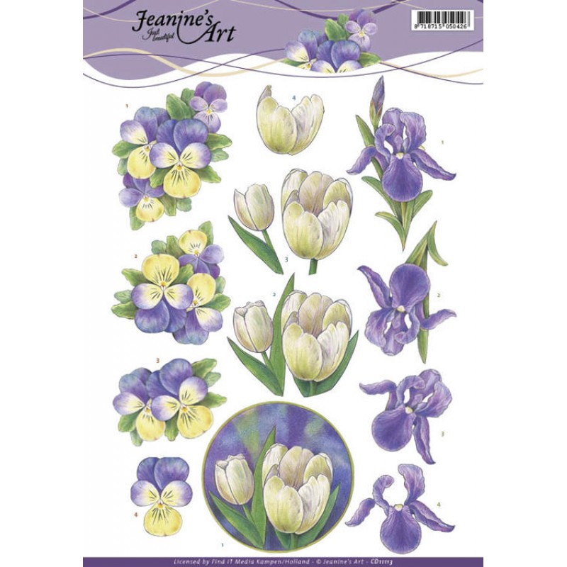 Purple Spring Flowers 3D-Knipvel Jeanine`s Art