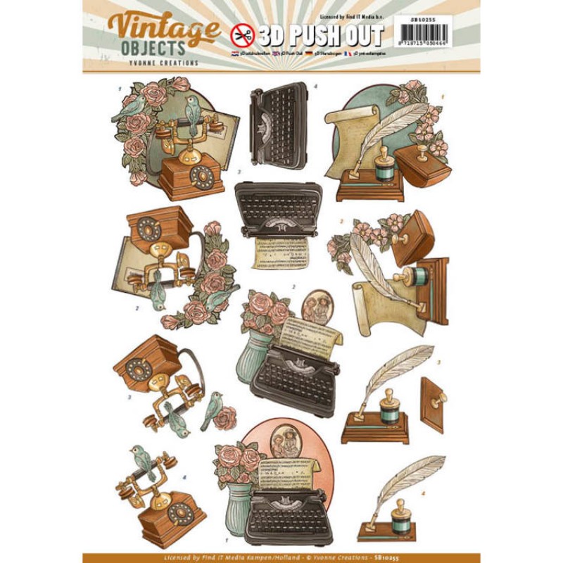 Vintage Communication Vintage Objects 3D-Uitdrukvel Push-Out Yvonne Creations