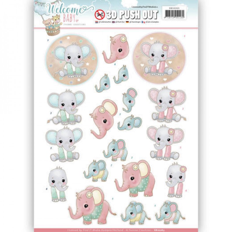 Little Elephants Welcome Baby 3D-Uitdrukvel Push-Out Yvonne Creations