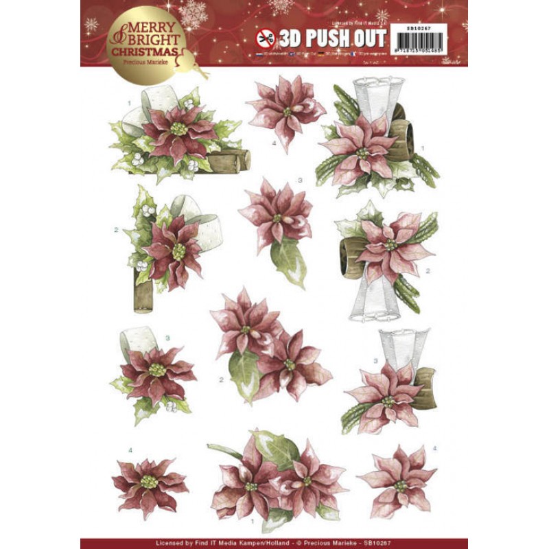 Poinsettia in Red Merry and Bright 3D-Uitdrukvel Push-Out Precious Marieke