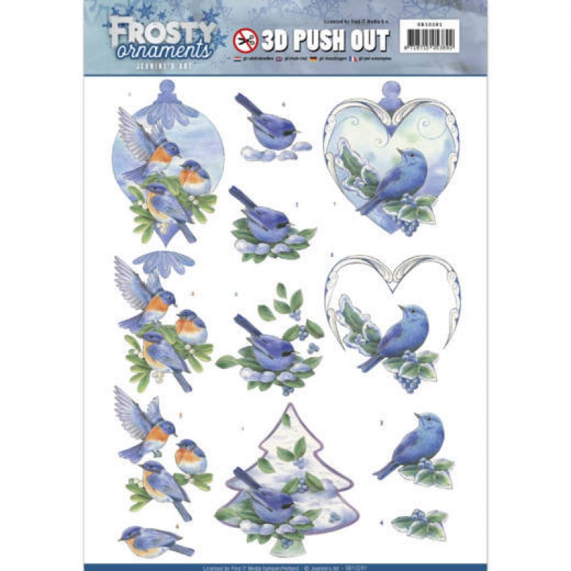 Blue Birds Frosty Ornaments 3D-Uitdrukvel Push-Out Jeanine's Art