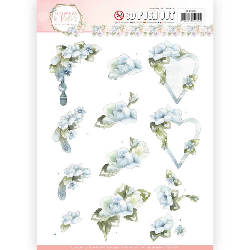 Blue Dreams Flowers in Pastels 3D-Uitdrukvel Push-Out Precious Marieke