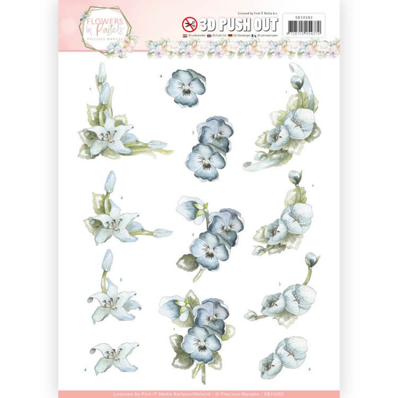 True Blue - Flowers in Pastels 3D-Push-Out Precious Marieke