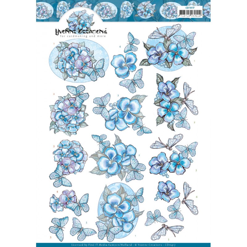  Blue Butterflies 3D Cutting Sheet by Yvonne Creations