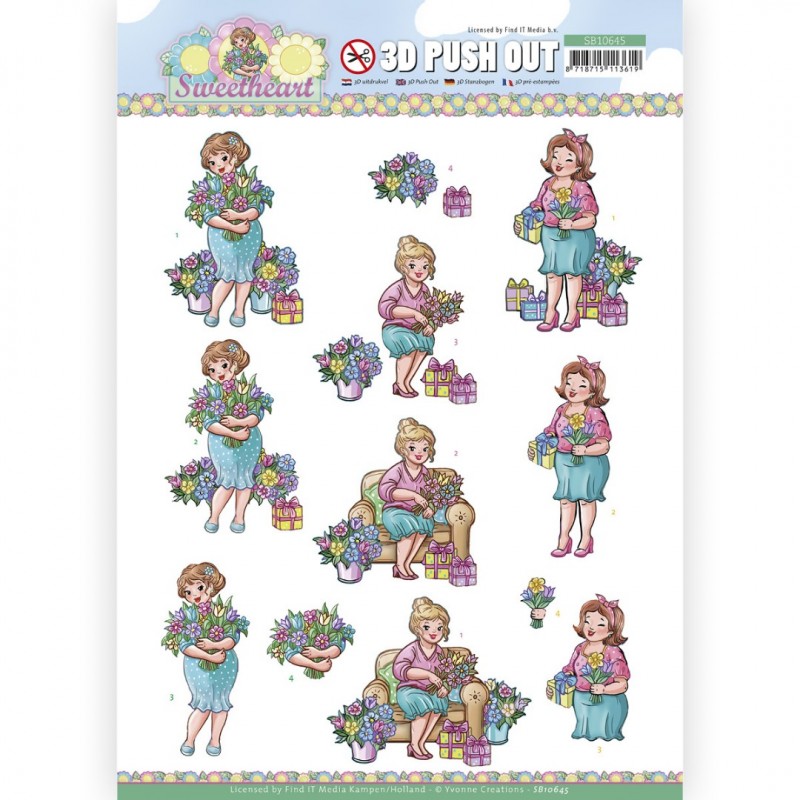 3D Push Out - Yvonne Creations - Bubbly Girls - Sweetheart - Flowers and gifts