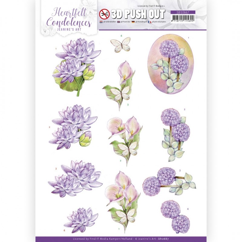 3D Push Out - Jeanine's Art - Heartfelt Condolences - Purple Flowers