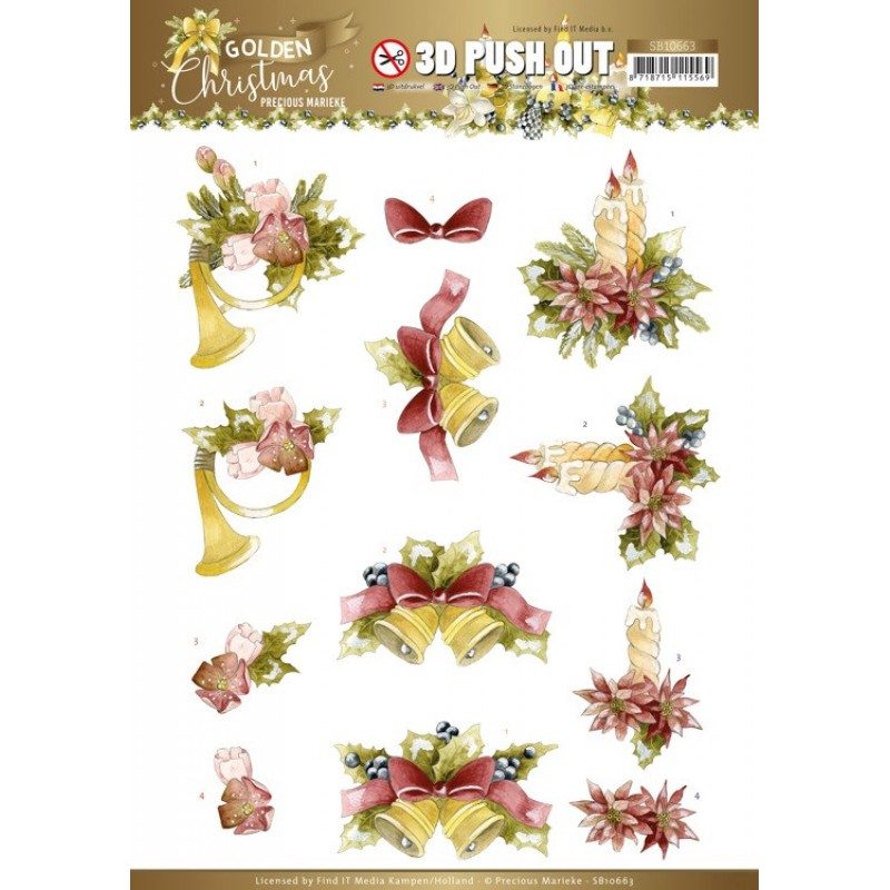 3D Push Out - Precious Marieke - Golden Christmas - Christmas Bells