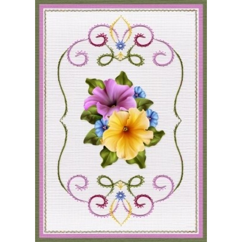 3D Card Embroidery Pattern Sheet 21 Petunia