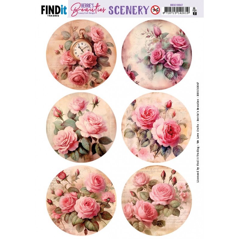 Push-Out Scenery - Berries Beauties - Pink Roses - Round