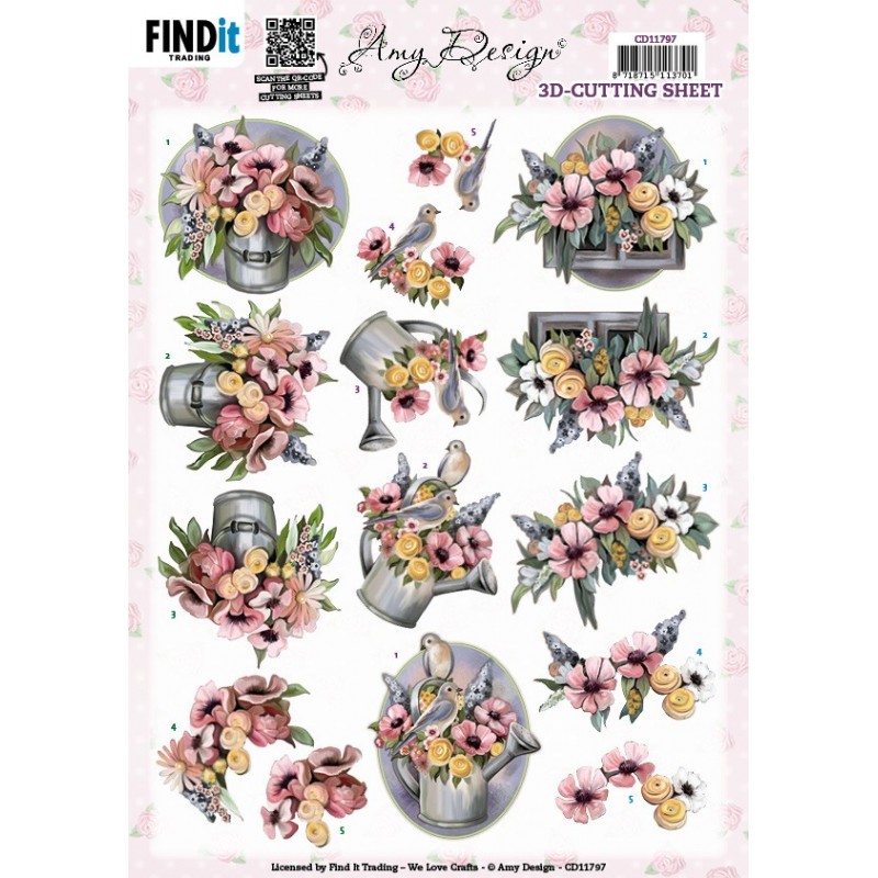 3D Cutting Sheet - Amy Design - Bucket and Flowers
