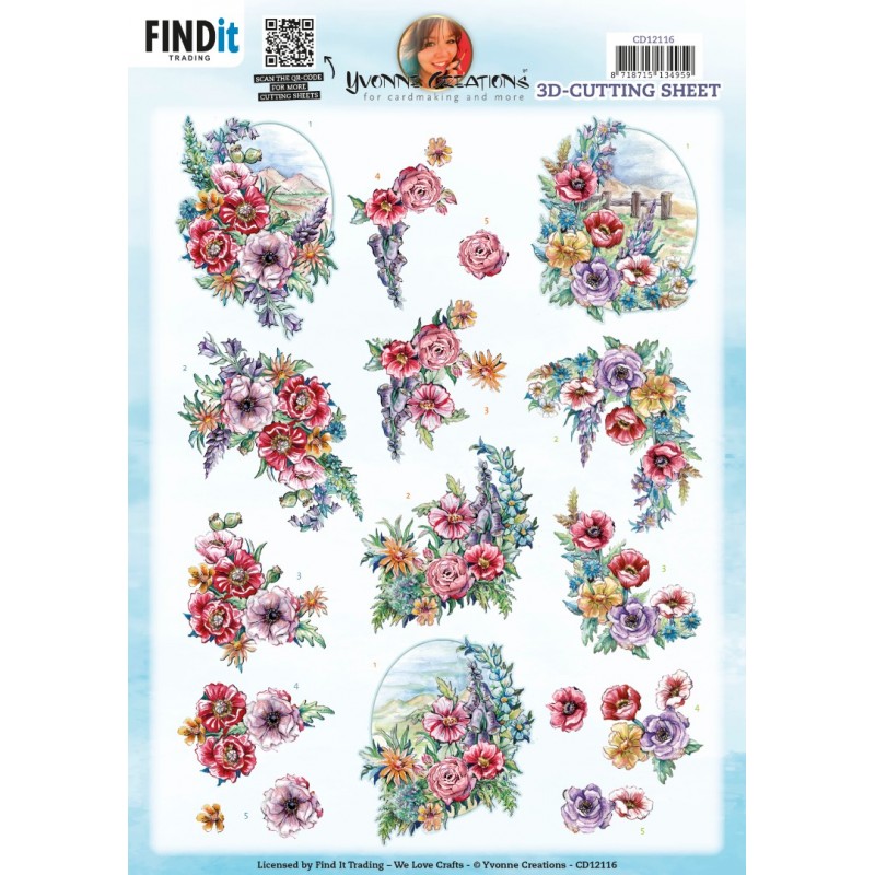 3D Cutting Sheet - Yvonne Creations - Landscape Field Bouquet