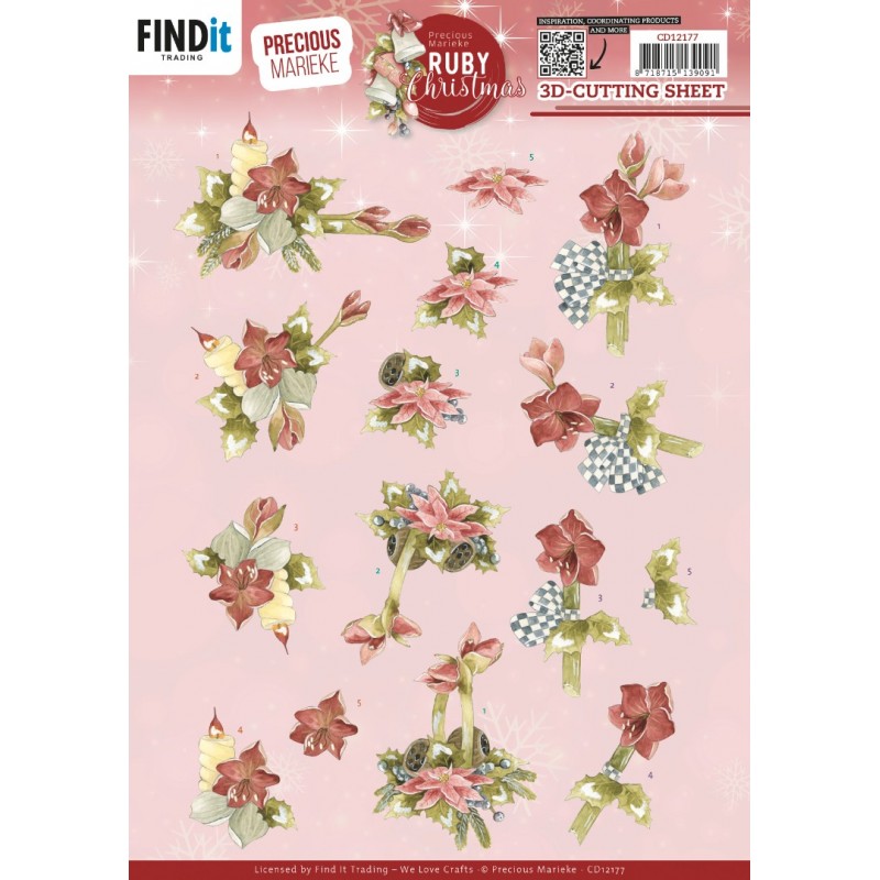 3D Cutting Sheets - Precious Marieke - Ruby Christmas - Ruby Amaryllis