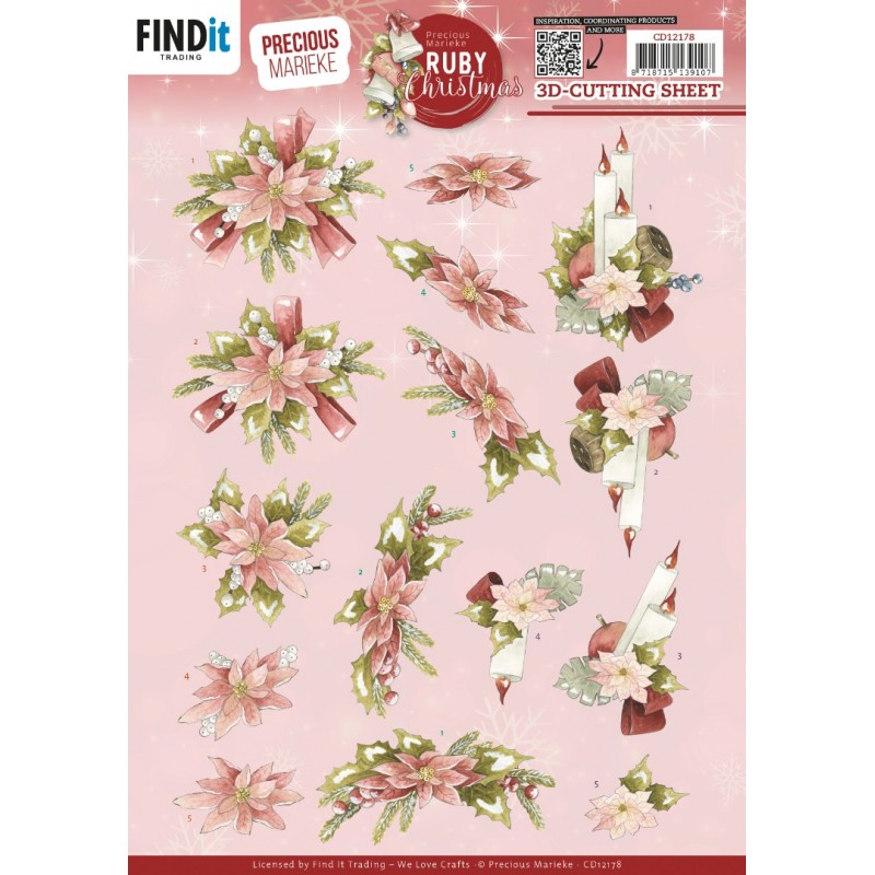 3D Cutting Sheets - Precious Marieke - Ruby Christmas - Ruby Poinsettia