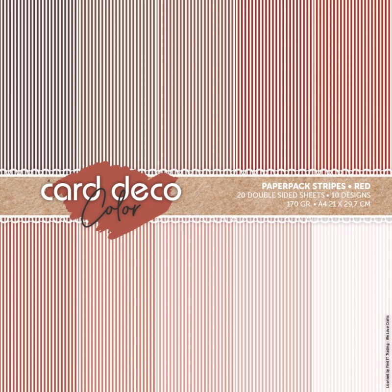 Card Deco Color Paperpack - Stripes - Red - A4