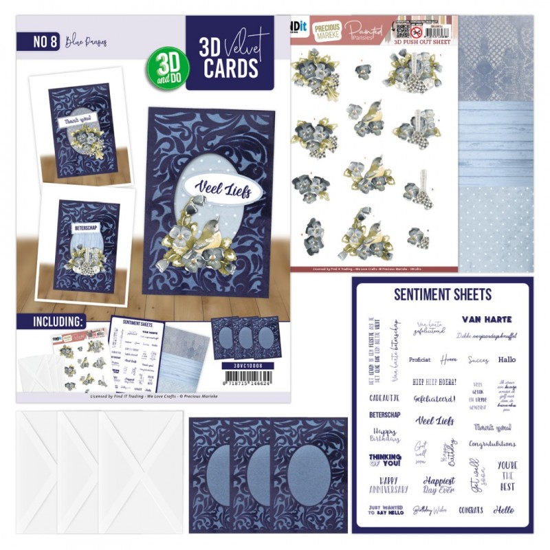 3D Velvet Cards A6 - Blue Pansies