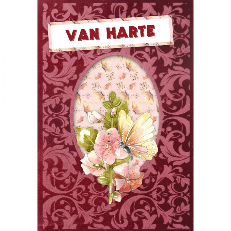3D Velvet Cards A6 - Red Flowers