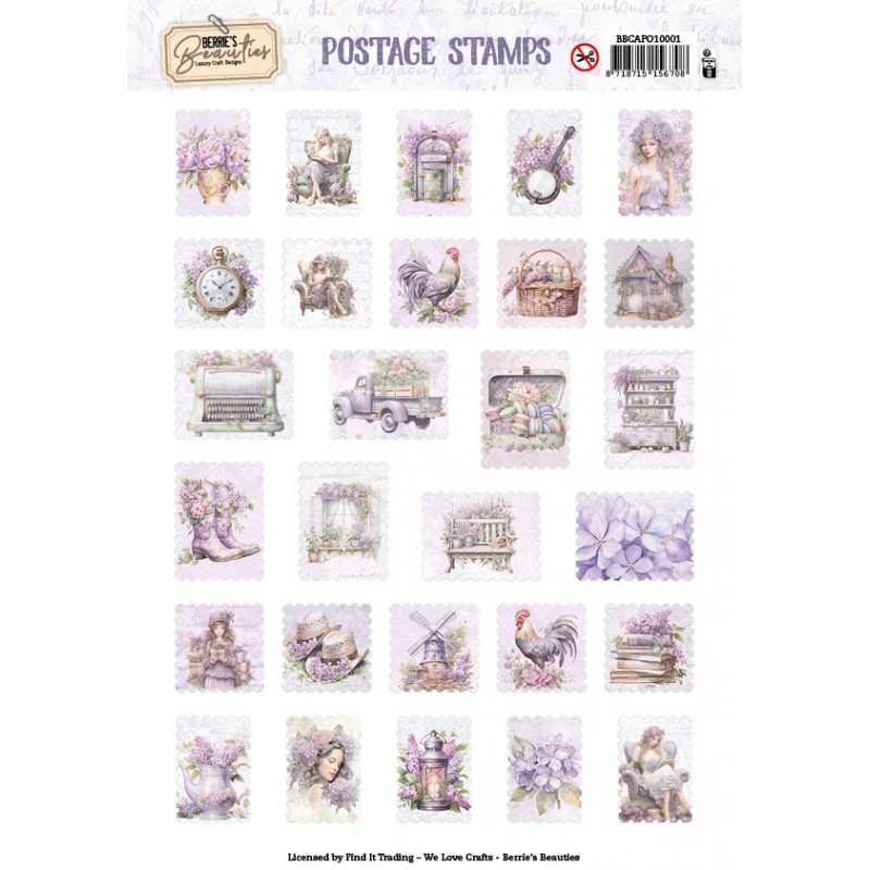 Berries Beauties - Collage Art - Push Out Postage Stamp - Lovely Lilacs