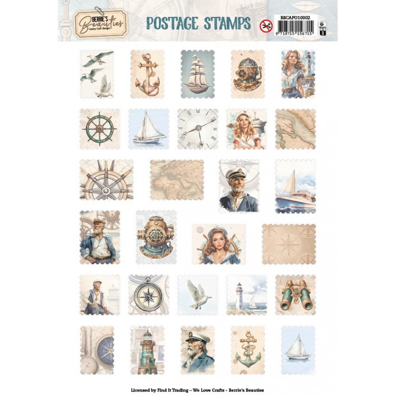 Berries Beauties - Collage Art - Push Out Postage Stamp - Nautical Breeze