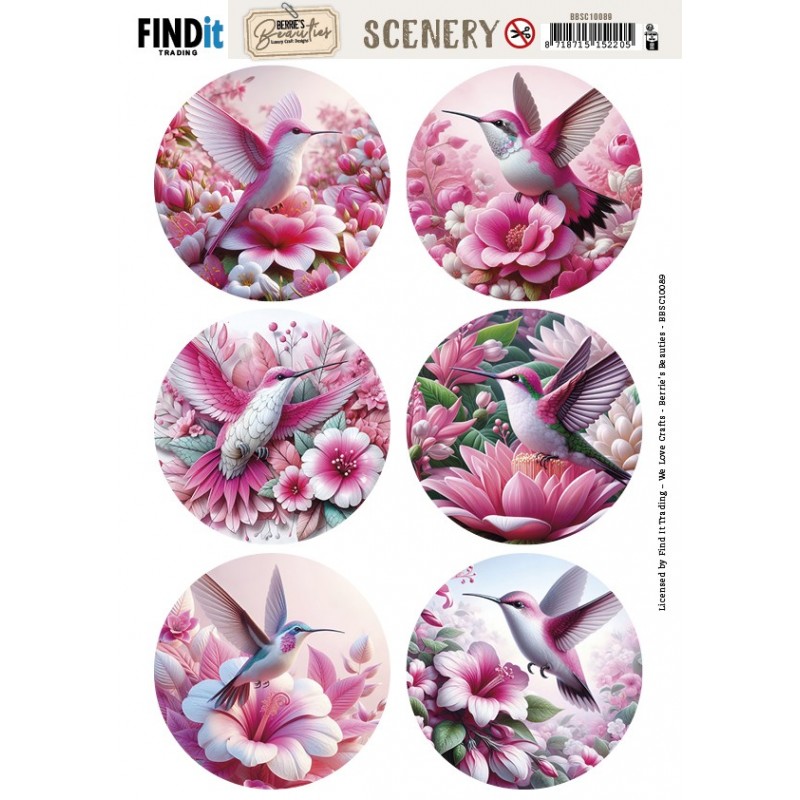 Scenery Push out - Berries Beauties - Pink Hummingbird - Round