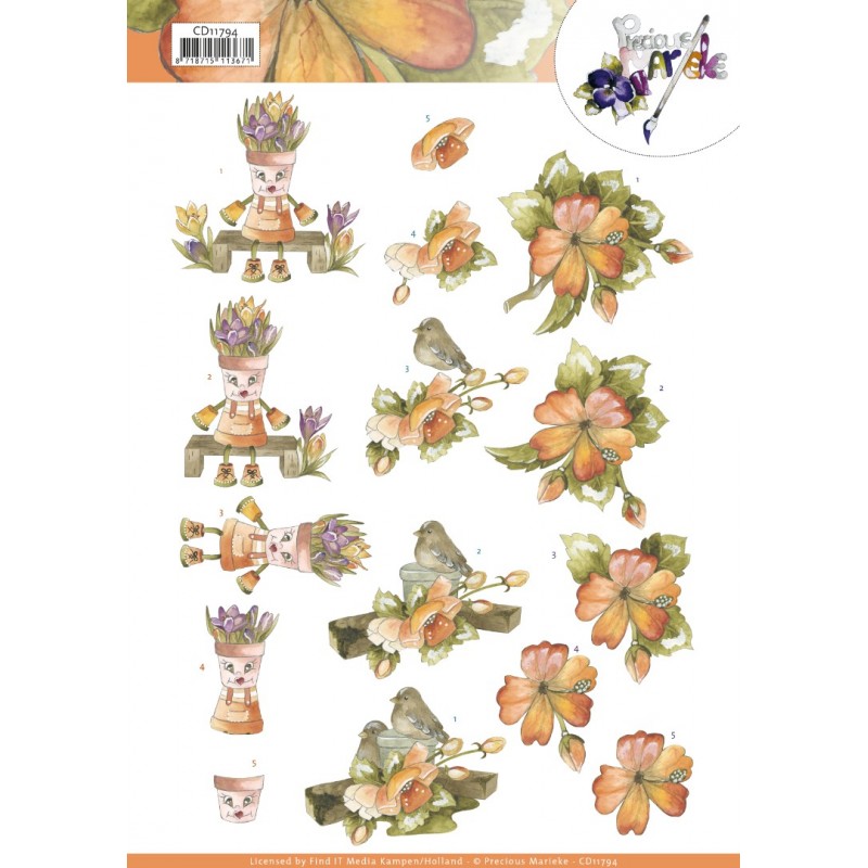3D Cutting Sheet - Precious Marieke - Orange Flowers 3D Cutting Sheet - Precious Marieke - Orange Flowers