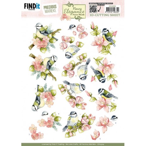 3D Cutting Sheet - Precious Marieke- Navy Elegance - Flower Bird